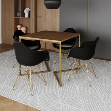 Imagem de Mesa Jantar Industrial Quadrada 90cm Amêndoa Base V com 4 Poltronas Ea