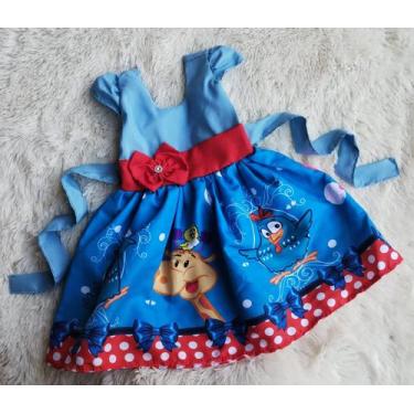 Imagem de Vestido Menina Infantil Simples Temático Galinha Pintadinha Azul RF03 