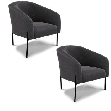 Imagem de Cadeira Sala De Jantar Pé De Ferro Preto Kit 2 Stella Bouclê D03 - D\`rossi Cor Grafite