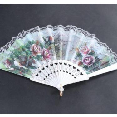 Imagem de Leque Branco Espanhol Tecido Floral E Renda Atacado Japonês - WCAN