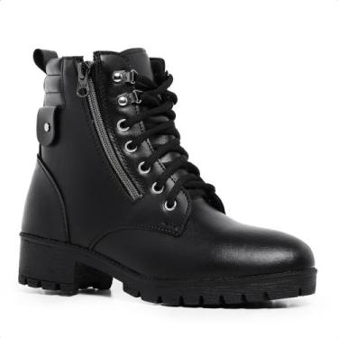 Imagem de Coturno Feminino Bota Feminina Preta Zíper Botinha Casual Cano Curto S
