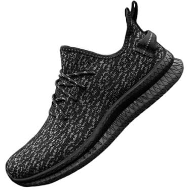 Imagem de Tênis de corrida masculino – Tênis esportivo leve com malha respirável, sola antiderrapante para academia, caminhada e uso diário – Disponível nos tamanhos 14-18, Todo preto, 47