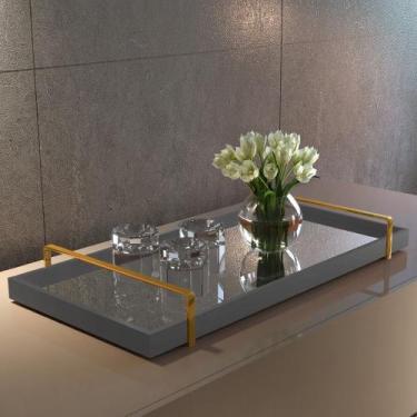 Imagem de Bandeja Decorativa Espelhada Alça Dourada - Larflex, Laca Concreto