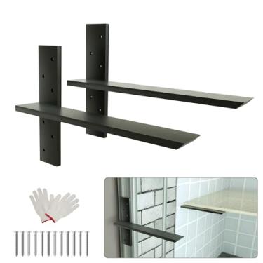 Imagem de SORQINOTER Pacote Com 2 Suportes De Prateleira Flutuantes Em T, 22 Para Serviços Pesados, Bancada Metal Revestimento Pó, 1/2 Espessura, Assentos