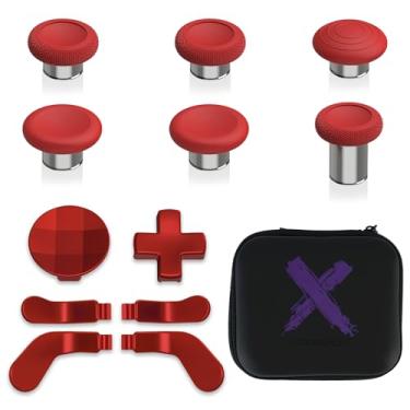 Imagem de eXtremeRate Kit de componentes 13 em 1 para controle Xbox Elite Series 2, 6 polegares e ferramentas de metal, 2 D-Pads, 4 remos para Xbox Elite Series 2 Core Controller - Vermelho escarlate e prata