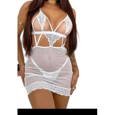 Imagem de Camisola sensual noite em tule Anita com calcinha - Deia, branco M