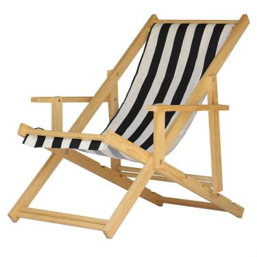 Imagem de Espreguiçadeira Preguiçosa Dobrável Madeira Maciça Natural Preto/Branco
