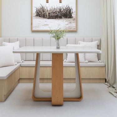 Imagem de Mesa de Jantar Retangular 120cm Maxi Tampo com Vidro Sintonia Amêndoa Clean/Off White