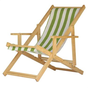 Imagem de Espreguiçadeira Preguiçosa Dobrável Madeira Maciça Natural Verde/Branco