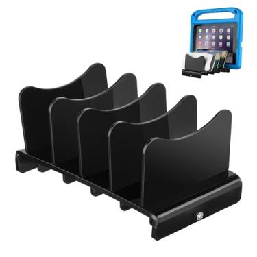 Imagem de CaSZLUTION Suporte Organizador De Acrílico Para Vários Dispositivos, Base Carregadores Portáteis, Bancos Energia, Mesa Com 4 Compartimentos Compatível Bateria Usb, Celulares E Tablets (Somente Supor