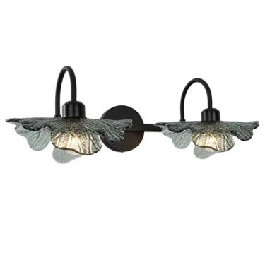 Imagem de Auwieou Aplique De Parede Preto Com 2 Luzes Para Banheiro Sobre O Espelho, Luminária Moderna Cúpula Vidro Escuro, Arandelas Meados Do Século Quarto, Corredor E Sala Estar