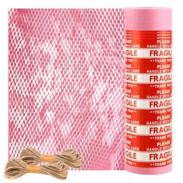 Imagem de JAPCHET Papel De Embalagem Em Formato Favo Mel Rosa 15 Pol. X 328 Pés, Com Etiquetas Adesivas E Rolo Corda 10 M Para Envio