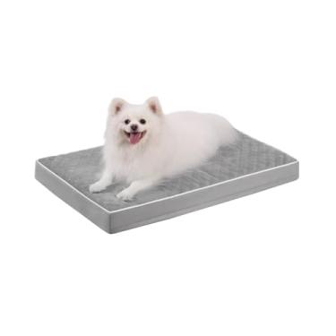 Imagem de KSIIA Cama ortopédica para cães pequenos com capa removível lavável na máquina almofada impermeável com espuma de caixa de ovo e fundo antiderrapante, 58 x 43 cm, cinza claro