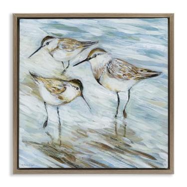 Imagem de Stupell Industries Wetlands Sandpiper Trio Marrom Emoldurado Tela Flutuante Arte de Parede Design por Susan Winget, 45,7 x 45,7 cm