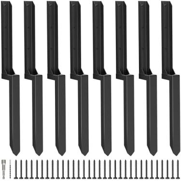 Imagem de Kit de âncora de poste de cerca de aço, estacas de reparo resistentes para postes de cerca de madeira quebrados, ponta de chão para reparo de postes inclinados - pacote com 2, preto.