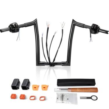 Imagem de MoKitDora Kit de controle de interruptor de guidão pré-fio de 30,5 cm, cabide de macaco de 2,5 cm, grampo para Harley Sportster/Dyna/Softail 1996-2006 (exceto Softail Springer)/Road King, preto