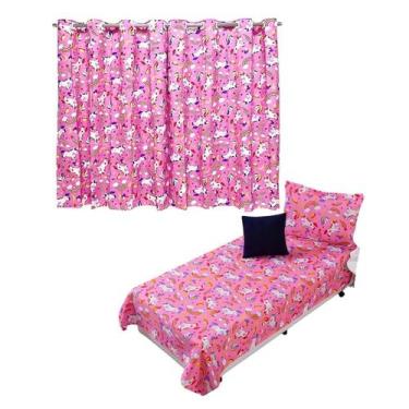 Imagem de Kit Colcha Cobre Leito + Cortina Infantil Solteiro 4p Menino Menina Pe