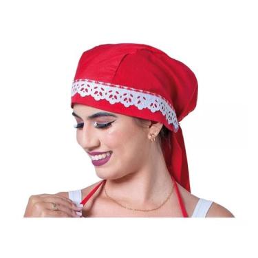 Imagem de Bandana Touca Pana Cozinha Vermelha com Lese - Outfiter Enxovais e Dec