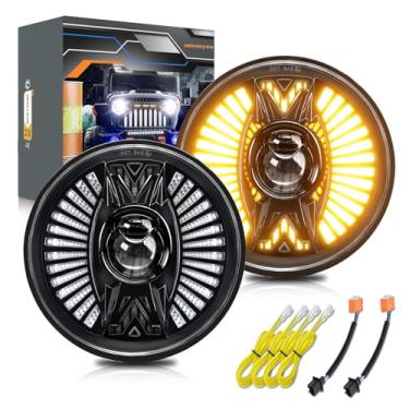 Imagem de MONDEVIEW Farol de LED redondo H6024 de 7 polegadas, farol alto e baixo, DRL compatível com Jeep Wrangler Chevy Ford Nissan Hummer, pacote com 2