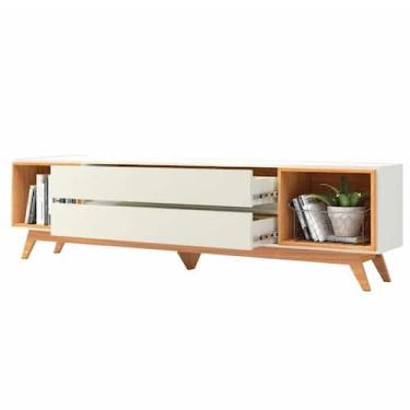 Imagem de Rack Hudson 02 Gavetas Off White Base Freijó 220cm - 74898 - Sun House