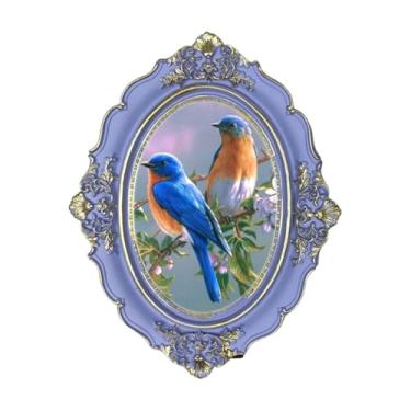 Imagem de MotiveTech Moldura oval vintage para fotos, porta-retratos retrô, porta-cartões de resina, suporte para sala de estar, casa de fazenda, corredor, Azul