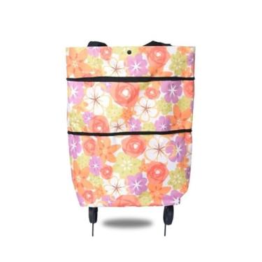 Imagem de Carrinho de compras com rodinhas dobrável - Multiuso, perfeito para supermercado, feira e até viagens curtas(Flor Laranja)