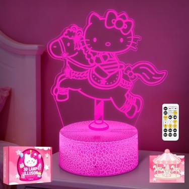 Imagem de S SUNINESS Luz noturna 3D Kitty – Charater Anime 7 lâmpadas LED que mudam de cor com controle remoto, temporizador e função regulável | Presente para crianças, aniversário, Natal com cartão de