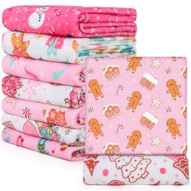 Imagem de Preboun 9 mantas de Natal em massa de lã macia de rena, Papai Noel, boneco de neve, xadrez, estampa de Natal, cobertor de flanela para cama de inverno, sofá e presentes 127 cm x 152 cm (Natal rosa)