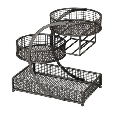 Imagem de predolo Organizador de maquiagem de metal, cesta de frutas, expositor de cosméticos, perfume, cuidados com a pele, organizador para quarto, escritório, Preto