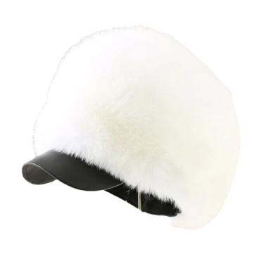 Imagem de Chapéu feminino de pele macia e quente chapéu de pato fofo de inverno ao ar livre para evitar o frio chapéu de pele branca GG