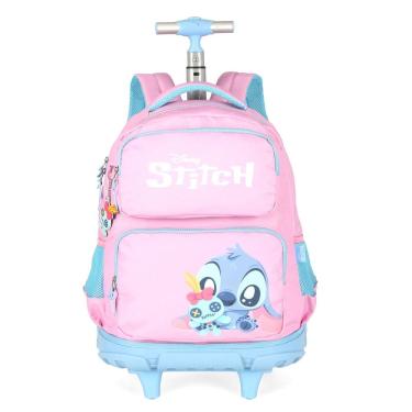 Imagem de Mochila Grande Rodinha Bebê Stitch Reforçada Juvenil Rosa