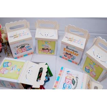 Imagem de Caixinha para Lembrancinha de Formatura ABC, Kit Montável, Tema Escolar com Padrão Infantil, Branco e Azul, Recordação de Formatura (30 Unidades Formatura ABC)