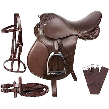 Imagem de Leather Ride Sela inglesa Laiba Emporium | Trilha de equitação de couro multiuso para mostrar aderência de cavalo (tamanho 30,5 cm para assento de 45,7 cm) Assento de 45,7 cm