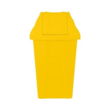 Imagem de Lixeira Quadrada 100 Litros Com Tampa Vai-Vem Amarelo para Empresas Co