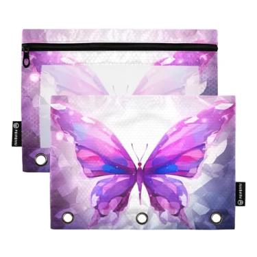 Imagem de Wassud Borboleta abstrata roxa pacote com 2 pastas para fichário com 3 furos, pasta organizadora de arquivos para casa, escritório