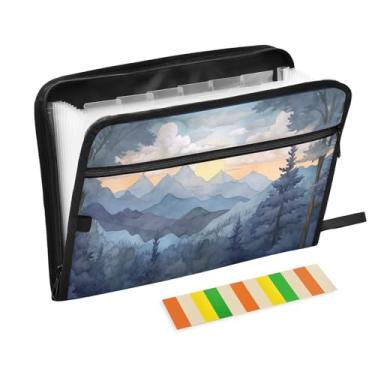 Imagem de Wassud Continuous Mountains and Sun Organizador de arquivos sanfonado com 13 bolsos, pastas expansíveis com abas e adesivos, organizador de pastas de documentos de recibo de papel tamanho carta A4