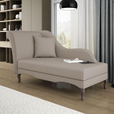 Imagem de Divã Recamier Chaise Longue Valentina Clássico Com Pés De Madeira Suede Bege - Desk Design