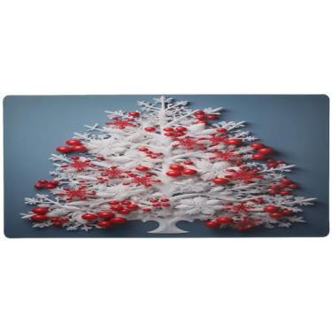 Imagem de Wassud Árvore de Natal com frutas vermelhas mouse pad para jogos com base de borracha antiderrapante, mouse pad longo com borda costurada, impermeável grande almofada de mesa para escritório, casa, 80