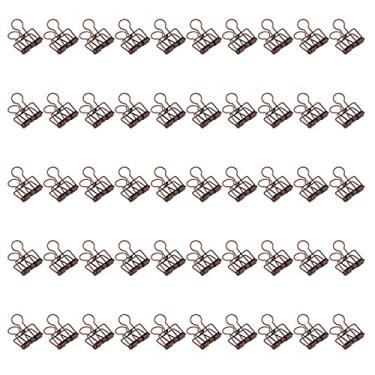 Imagem de Clipes de pasta Grampos de papel Grampos de pasta de metal 50 unidades Força de fixação forte Design oco para documentos de escritório, escola e casa Material de ferro 32 mm (Bronze Roxo)