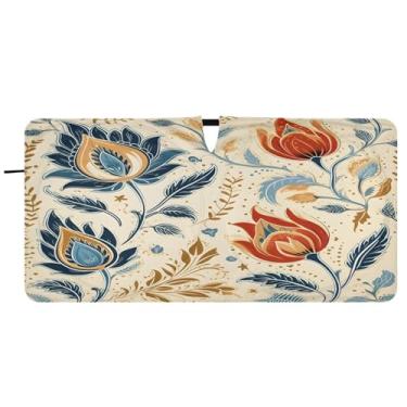 Imagem de CEBUGI Para-brisa de carro dobrável para-sol vintage floral janela de carro sombras guarda-chuva para-brisa frontal para-sol para acessórios de carro legal carro refletor protetor solar, M