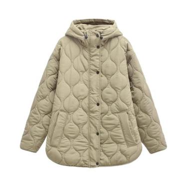 Imagem de Jaqueta Feminina Acolchoada Com Capuz E Cordão, Estilo Parka, Manga Lo