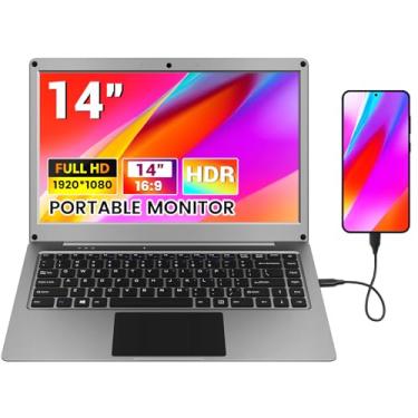 Imagem de GrowCube Monitor portátil com teclado, Lapdock FHD de 14 polegadas 1080p compatível com mini PC/telefone/PC/console de jogos, CrowView Note com adaptadores RPi5 e Jetson (recurso completo tipo C e