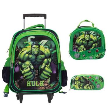 Imagem de Kit Mochila Infantil Rodinha Menino Hulk 3D Envio 24 Hrs - Toys 2U