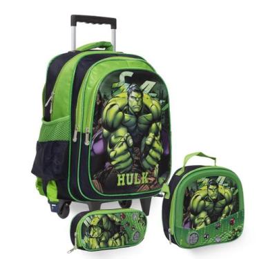 Imagem de Kit Mochila Infantil Rodinha Hulk Avengers Estampada Grande - Toys 2U