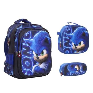 Imagem de Kit Bolsa Mochila Infantil Menino Sonic 3 Peças Passeio - TOYS 2U