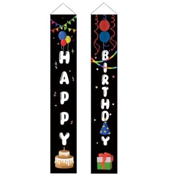 Imagem de Banner para porta da frente, faixa de boas-vindas, pendurada, sinal de varanda para ambientes internos e externos, decoração de festas de fim de ano, 30 x 182 cm (feliz aniversário)