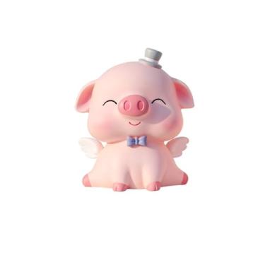 Imagem de Cofrinho cofrinho cofrinho fofo resina moedas moedas banco para crianças decoração de casa (rosa e cinza)