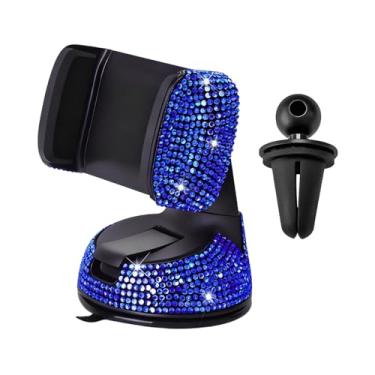 Imagem de FALVFUN Suporte de celular Bling para carro, painel de para-brisa de veículos com strass, suporte de celular com braçadeira, diamante ajustável de 360°, suporte automotivo para smartphones, ajuste