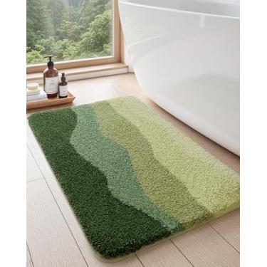 Imagem de DEXI Tapetes de banheiro antiderrapantes, tapete de banho de microfibra lavável 61 x 109 cm, secagem rápida, tapete de banho absorvente ultra macio natural para chuveiro, banheira, pia, verde