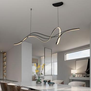 Imagem de Luminária pendente LED linear para mesa de jantar, moderna e regulável, ideal para sala de estar, cozinha, ilha de cozinha ou escritório, com controle remoto e altura ajustável (preta, 120 c